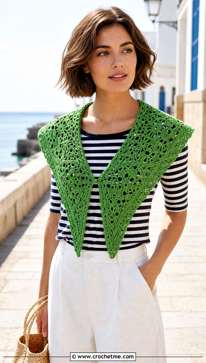 Sailor Lace Crochet Collar With Striped Top And White Pants - 25 Lace Crochet Collar outfit ideas