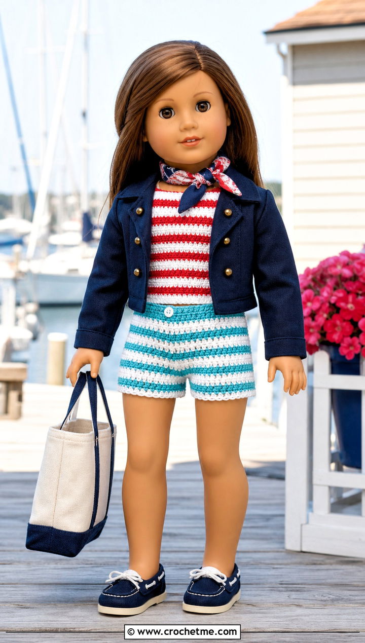 Sailor Stripe Crochet Doll Shorts With Breton Top - 30 crochet doll shorts outfit ideas