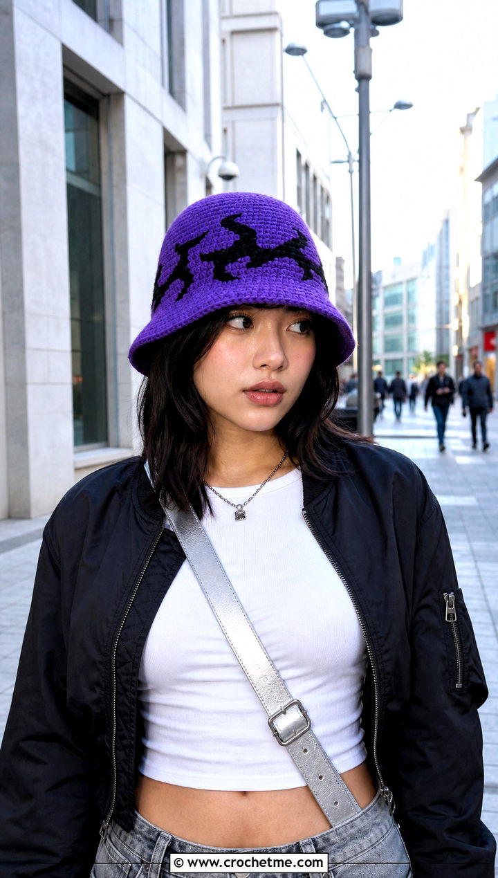 Sasuke Curse Mark Bucket Hat With Bomber Jacket - 25 naruto crochet hat outfit ideas
