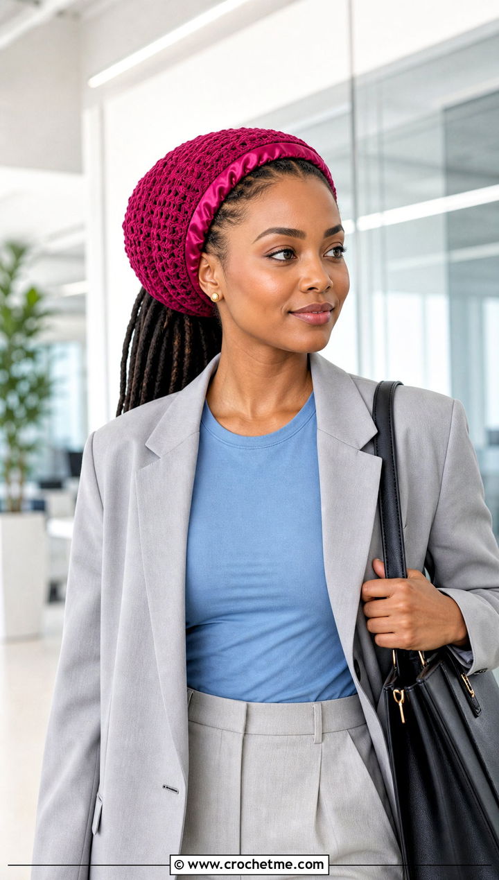 Satin Lined Crochet Loc Tube Hat With Blazer - 25 Crochet Tube Hat outfit ideas