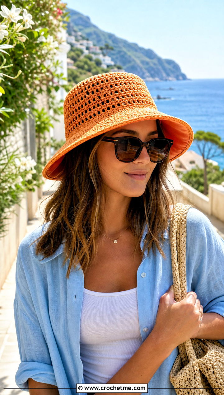 Satin Lined Crochet Sun Hat With Linen Set - 15 satin lined crochet hat outfit ideas