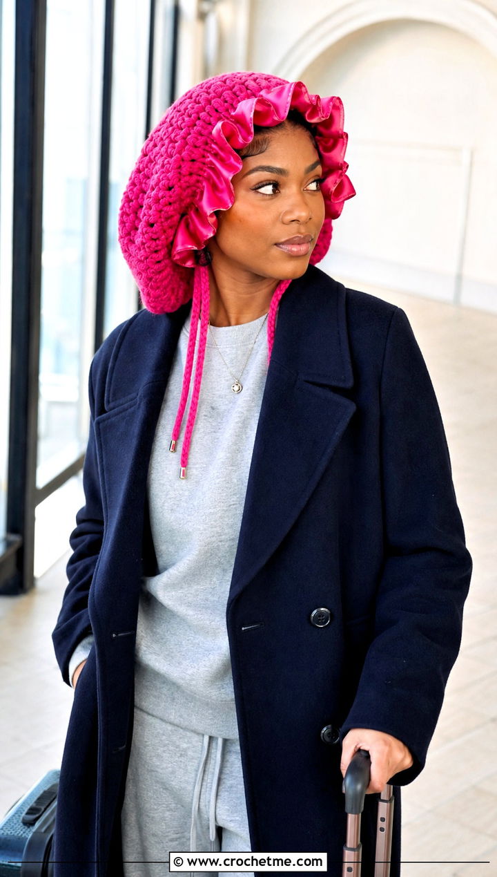 Satin Lined Drawstring Bonnet With Matching Sweats - 25 Crochet Hair Bonnet outfit ideas