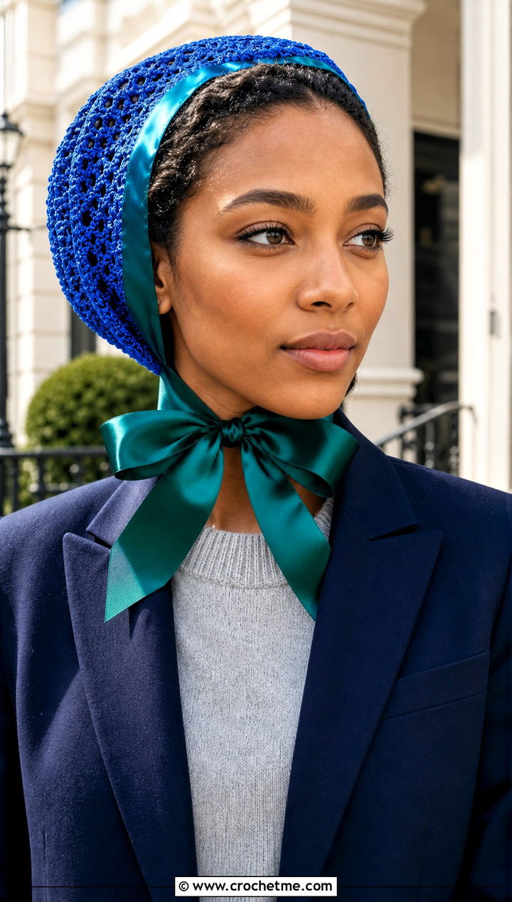 Satin Ribbon Tie Bonnet With Pleated Trousers - 25 Crochet Hair Bonnet outfit ideas