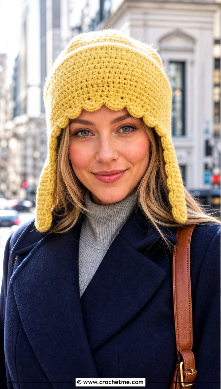 Scallop Edge Crochet Ushanka With Wrap Coat - 35 crochet russian hat outfit ideas