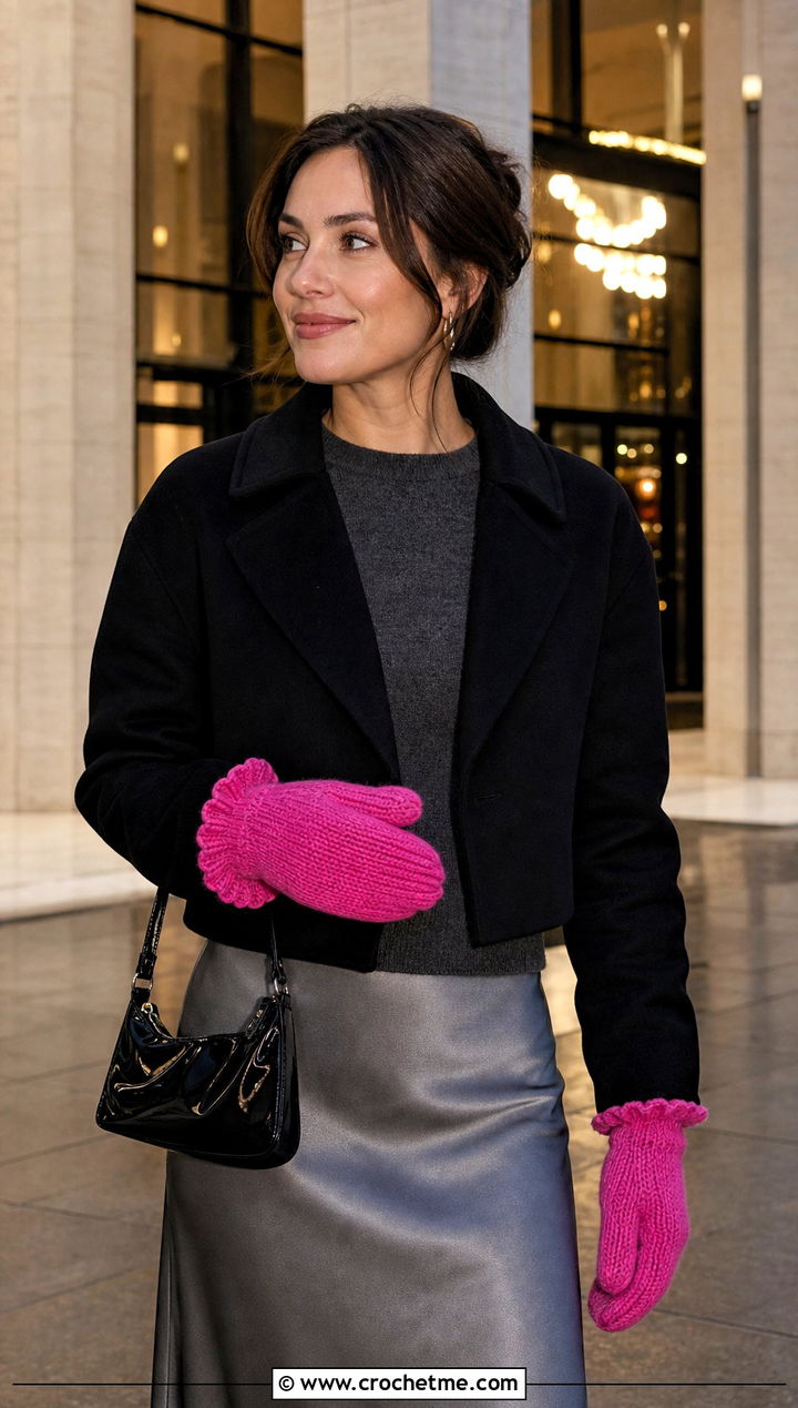 Scallop Edge Ribbed Mittens With Satin Skirt - 15 Crochet Ribbed Mittens outfit ideas
