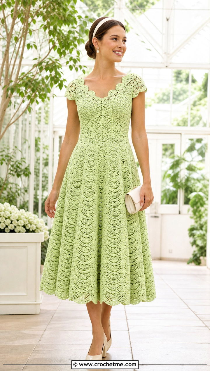 Scallop Stitch Hand Crochet Tea Length Wedding Dress - 15 Hand Crochet Wedding Dress outfit ideas