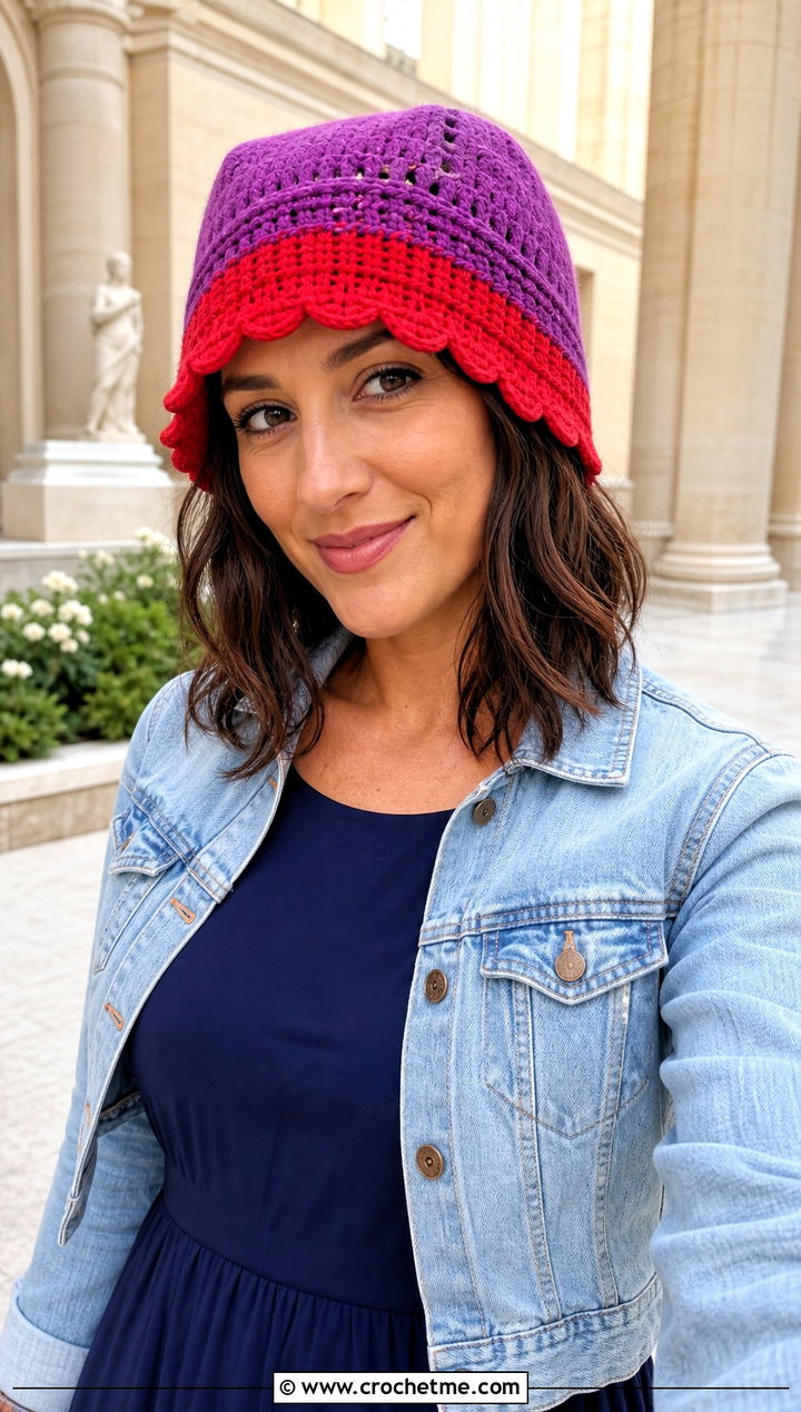 Scalloped Brim Clancy Crochet Beanie With Midi Dress And Denim Jacket - 30 clancy beanie crochet outfit ideas