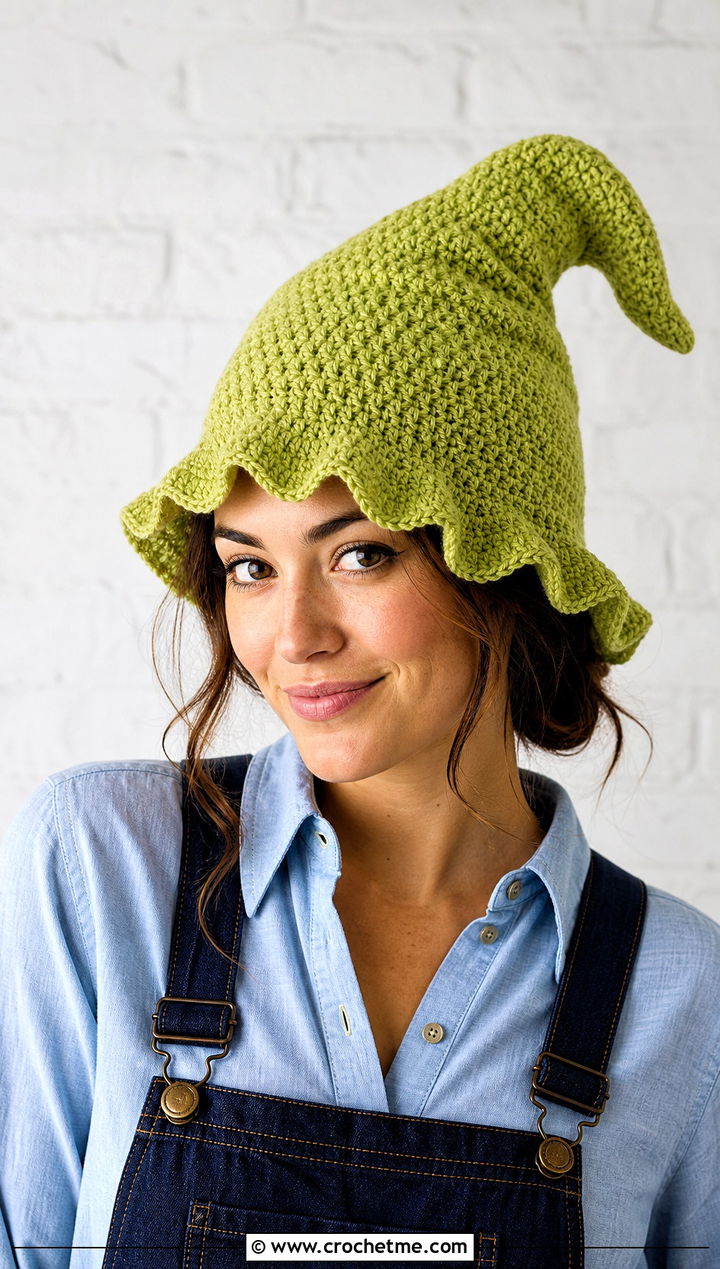 Scalloped Brim Crochet Cindy Lou Who Hat With Overalls - 20 Crochet Cindy Lou Who Hat outfit ideas