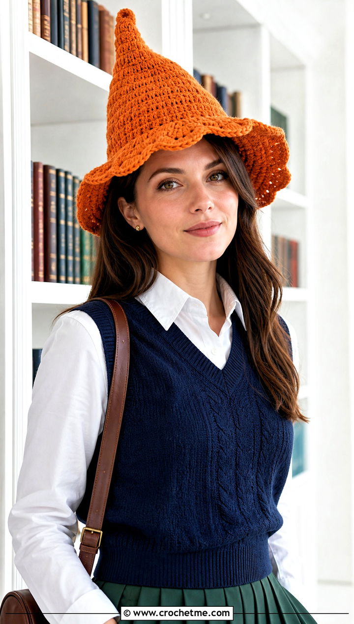 Scalloped Brim Crochet Elphaba Hat With Pleated Skirt - 20 Crochet Elphaba Hat outfit ideas