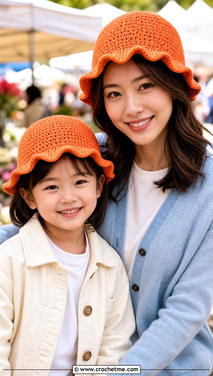 Scalloped Brim Crochet Hats With Skirt Outfits - 25 crochet mommy and me hats outfit ideas