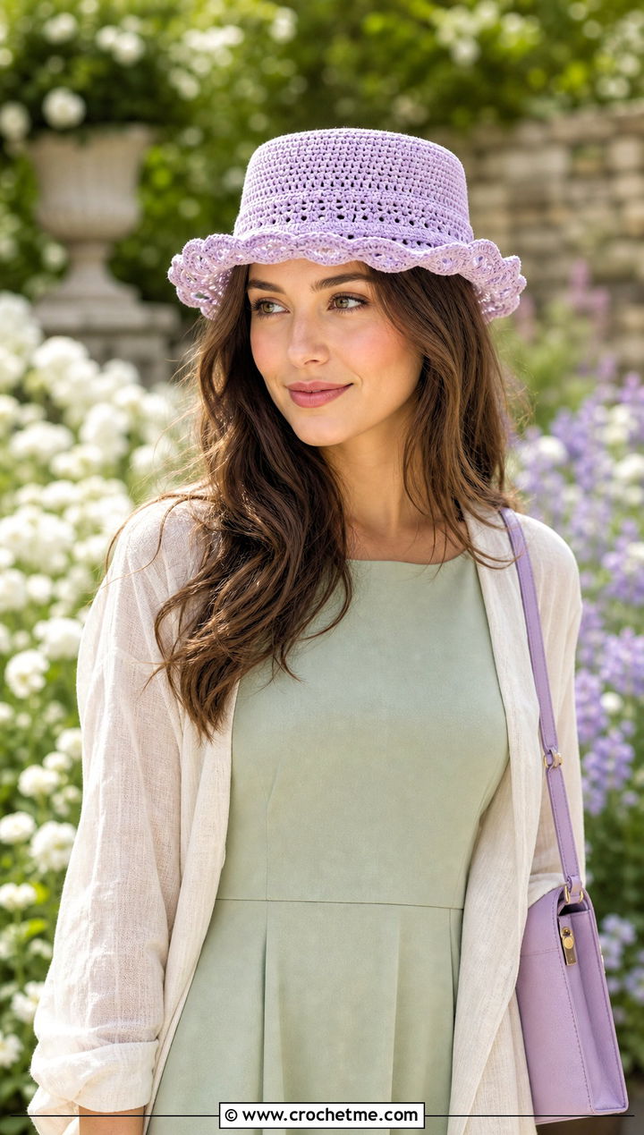 Scalloped Brim Crochet Pork Pie Hat With Midi Dress - 25 crochet pork pie hat outfit ideas