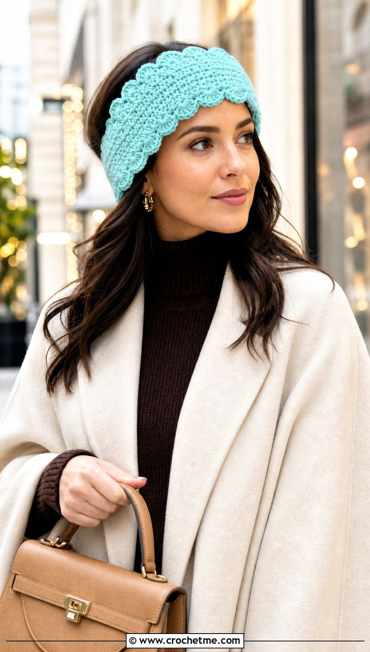 Scalloped Bulky Crochet Ear Warmer With Cape Coat - 25 Bulky Crochet Ear Warmer outfit ideas