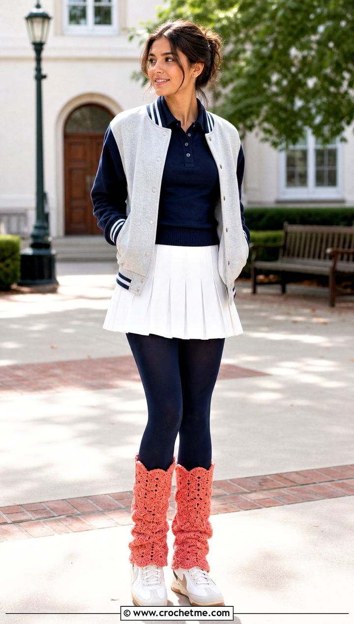 Scalloped Chunky Crochet Leg Warmers With Tennis Skirt - 25 chunky crochet leg warmers outfit ideas
