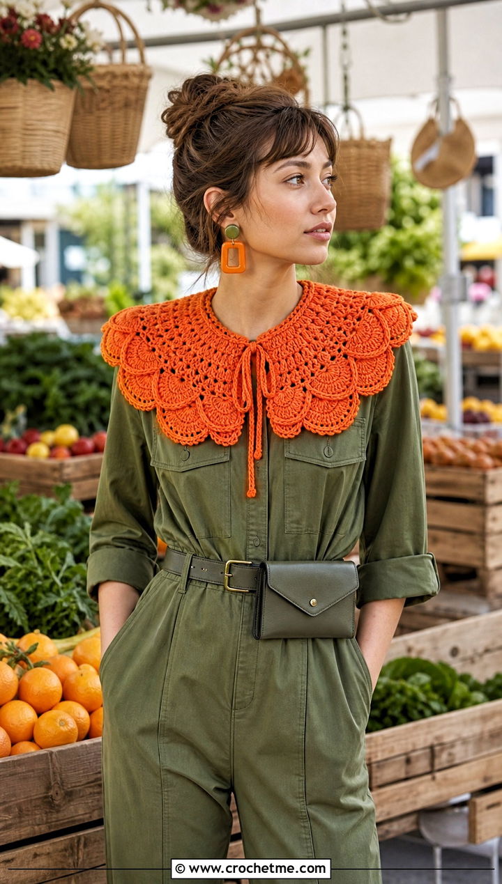 Scalloped Clown Crochet Ruffle Collar With Utility Jumpsuit - 25 Clown Crochet Ruffle Collar outfit ideas
