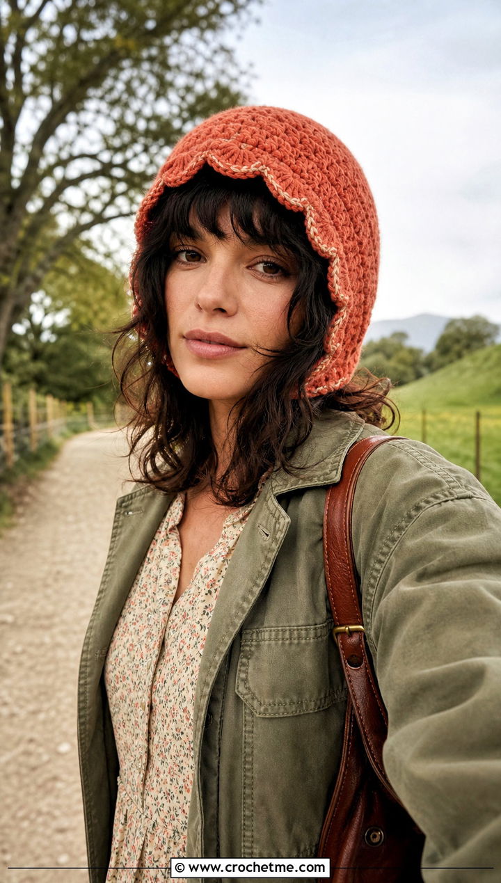 Scalloped Crochet Balaclava Hat With Prairie Dress - 25 crochet balaclava hat outfit ideas