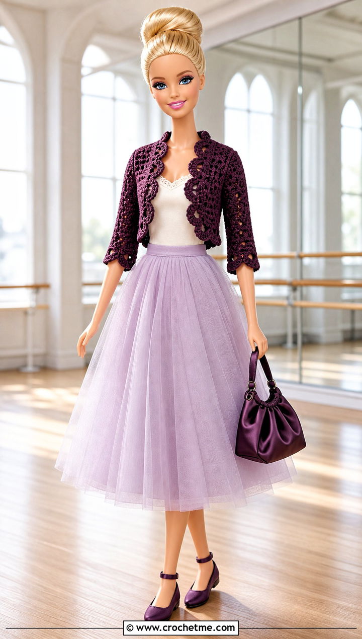 Scalloped Crochet Barbie Bolero With Tulle Skirt - 25 easy crochet barbie doll clothes and outfit ideas