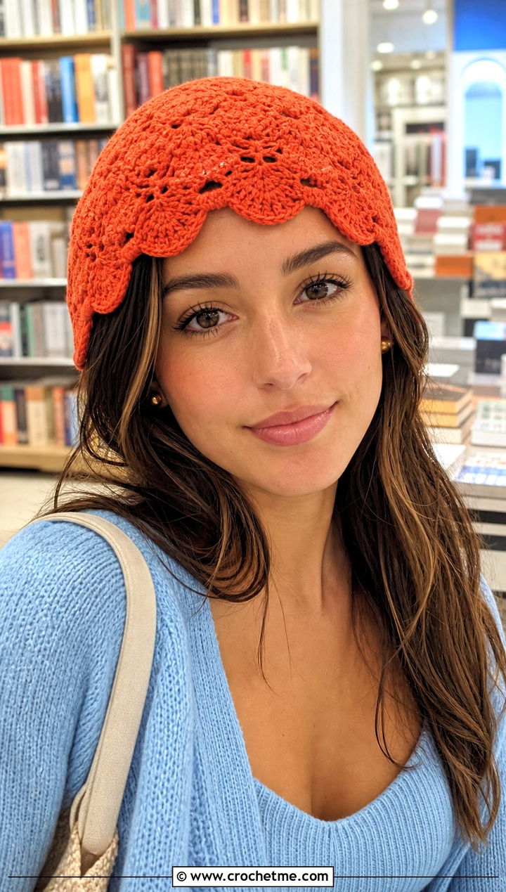 Scalloped Crochet Beanie With Cardigan Set - 20 Fun Crochet Beanie outfit ideas