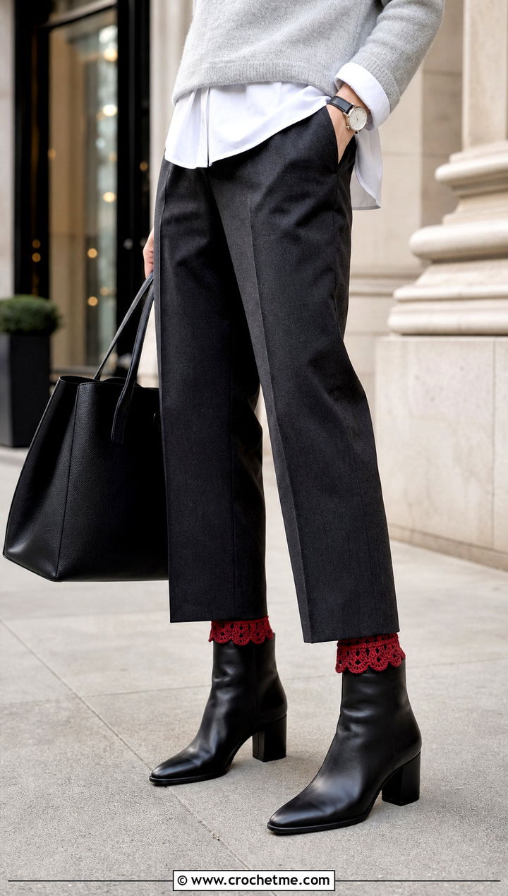 Scalloped Crochet Boot Cuffs With Cropped Trousers - 35 crochet boot cuffs outfit ideas