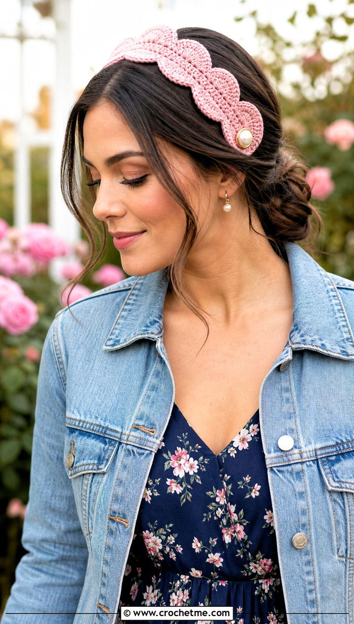Scalloped Crochet Button Headband With Floral Midi Dress - 15 Crochet Button Headband outfit ideas