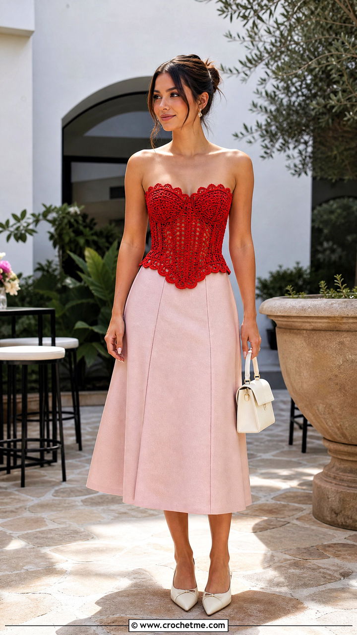 Scalloped Crochet Corset With An A Line Skirt - 35 crochet corset outfit ideas