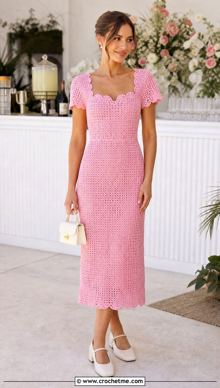 Scalloped Crochet Dress With Mary Jane Shoes - 30 crochet fancy dress outfit ideas
