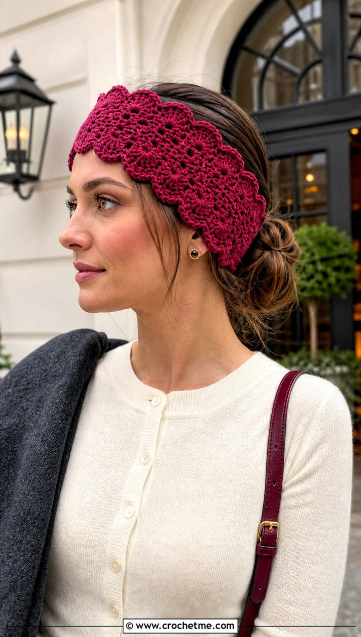 Scalloped Crochet Ear Warmer With Midi Skirt - 25 Beginner Crochet Ear Warmer outfit ideas