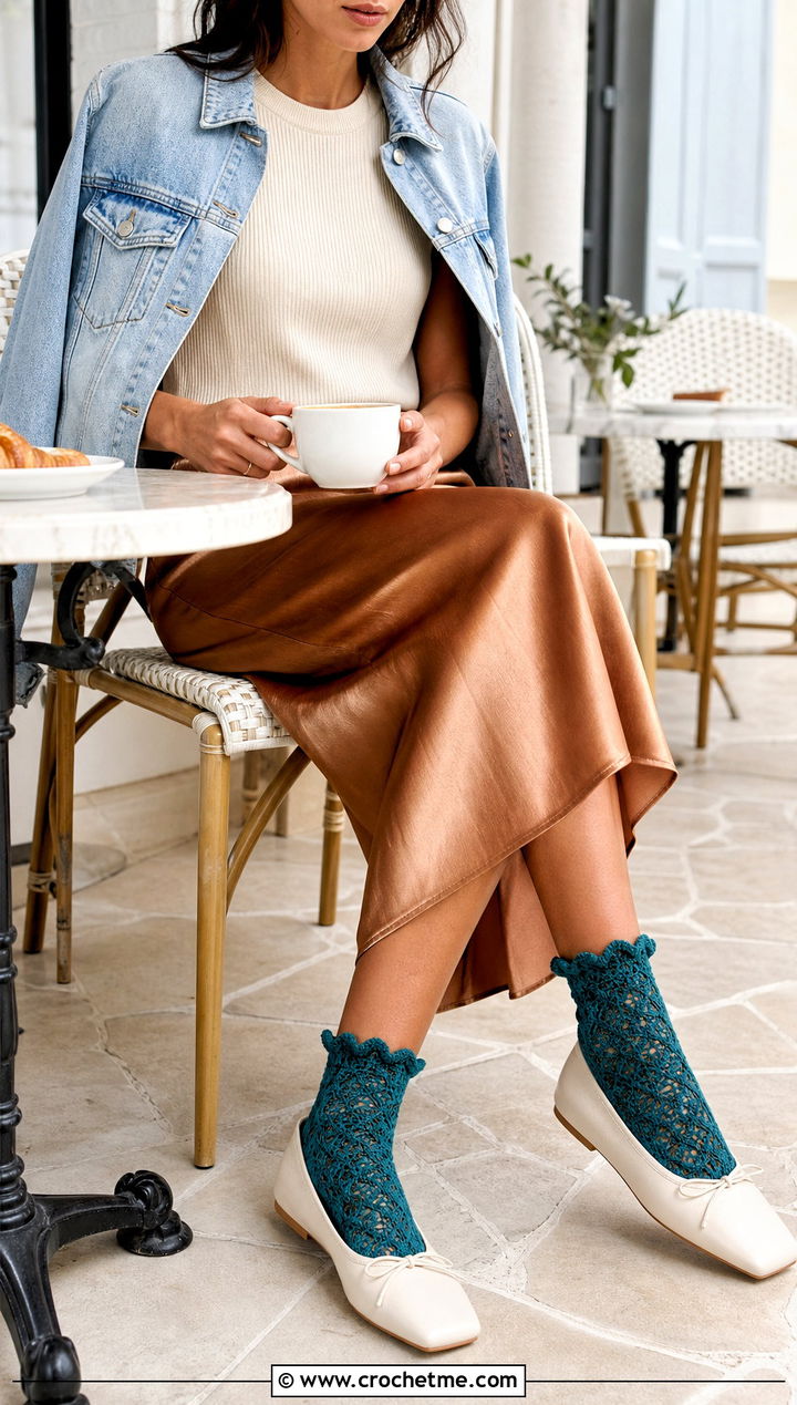 Scalloped Crochet Frilly Socks With Ballet Flats - 25 Crochet Frilly Socks outfit ideas