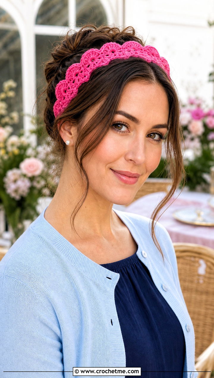 Scalloped Crochet Headband With Midi Dress - 15 knit or crochet headbands outfit ideas