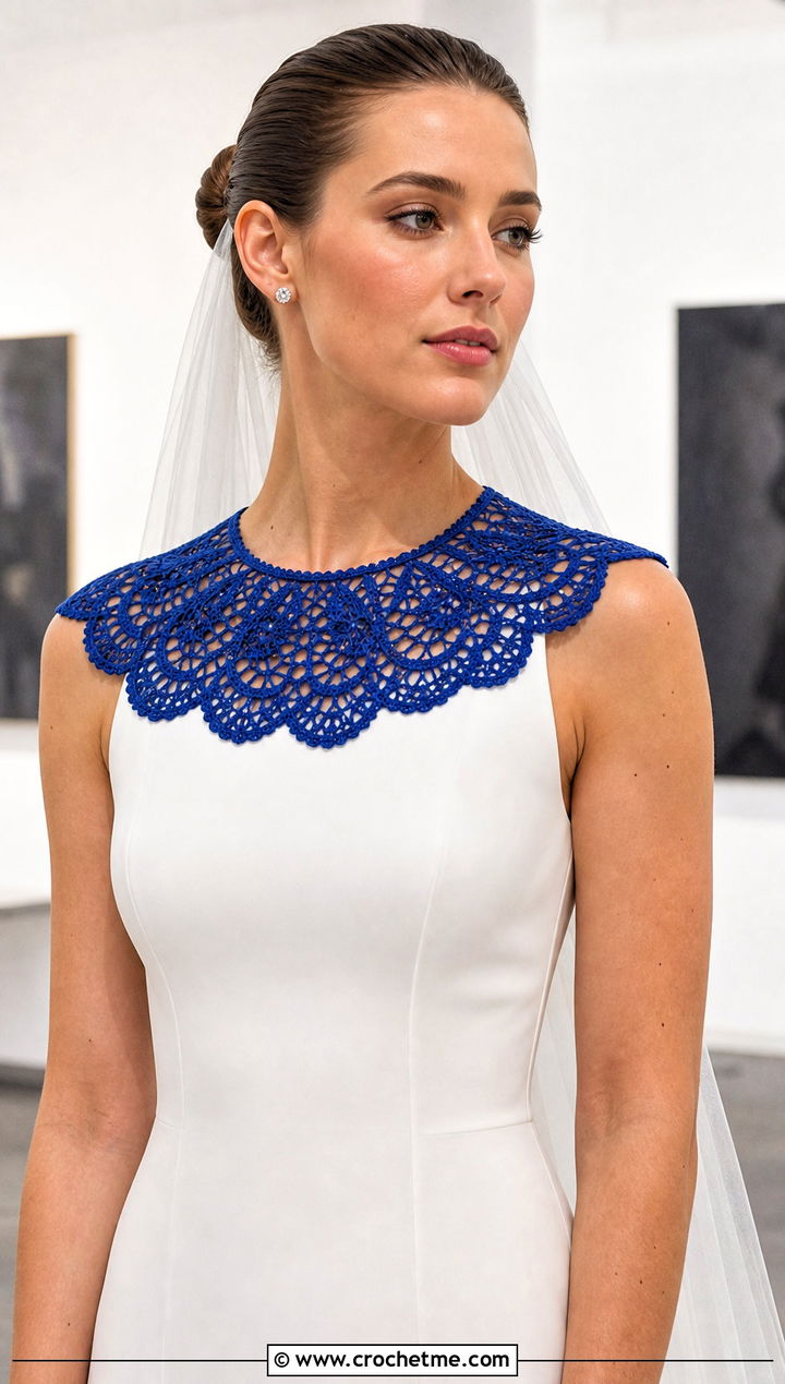Scalloped Crochet Lace Collar With Crepe Column Wedding Dress - 15 Crochet Collar For Wedding Dress outfit ideas