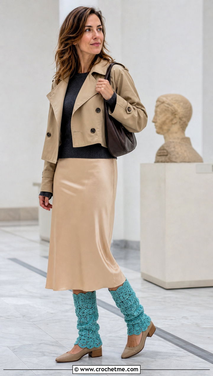 Scalloped Crochet Leg Warmers With Midi Skirt - 30 aesthetic crochet leg warmers outfit ideas