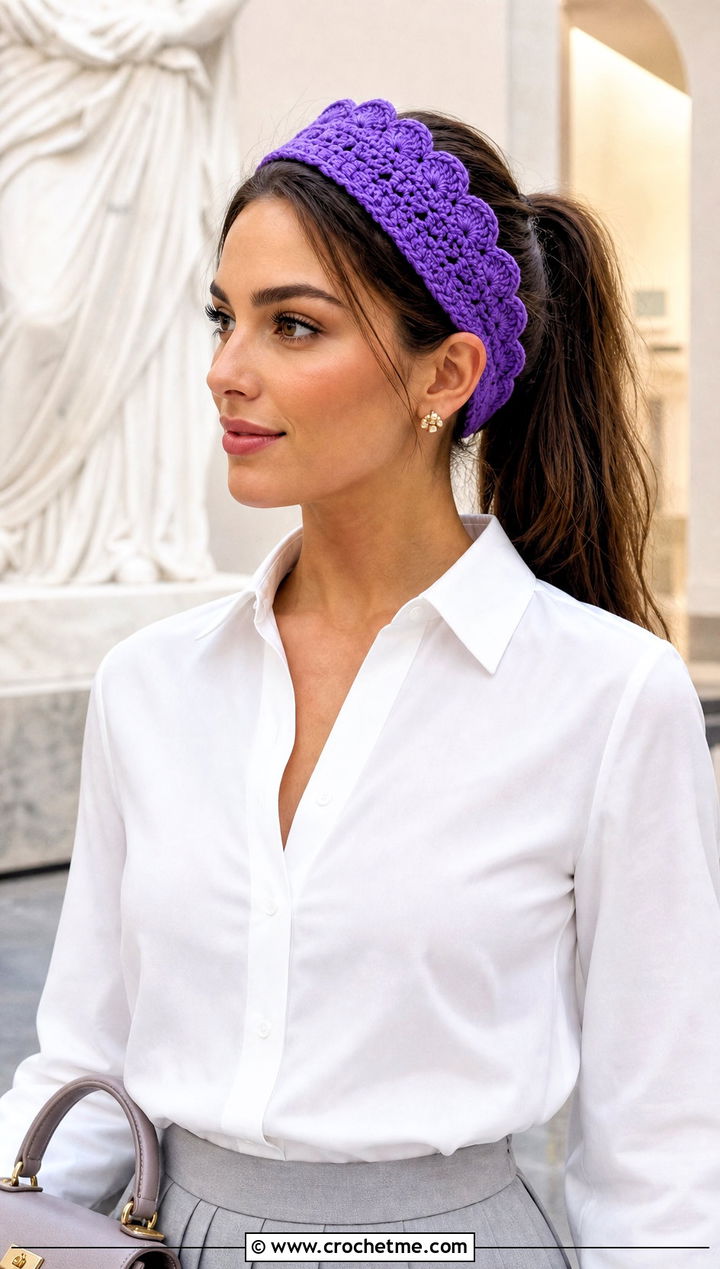 Scalloped Crochet Makeup Headband With Shirt And Midi Skirt - 25 Crochet Makeup Headband outfit ideas