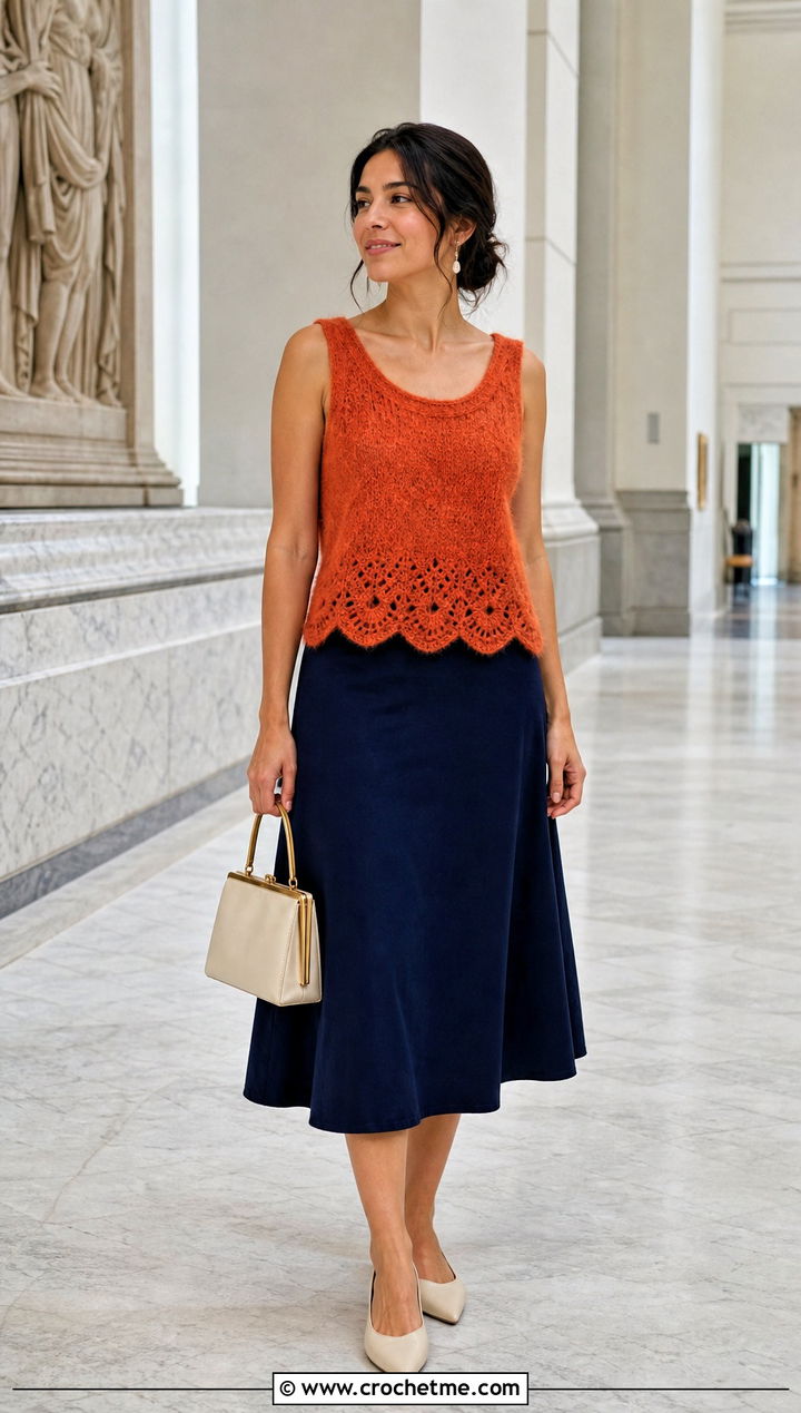 Scalloped Crochet Mohair Tank Top With A Line Skirt - 25 Crochet Mohair Tank Top outfit ideas