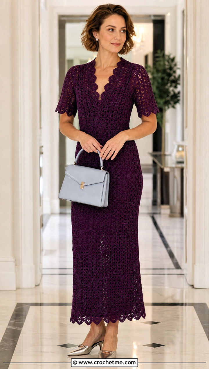 Scalloped Crochet Prom Dress With Kitten Heels - 30 Prom Crochet Dress outfit ideas
