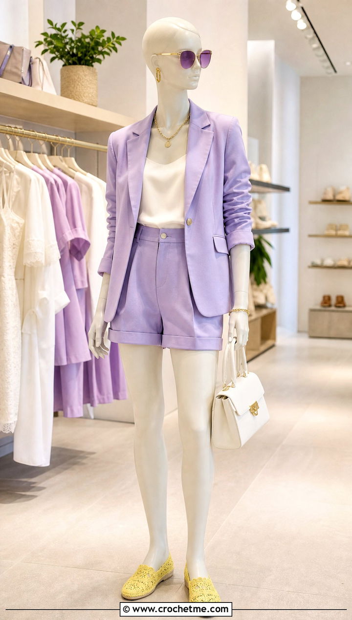 Scalloped Crochet Slip Ons With Tailored Shorts Suit - 15 crochet slip-on shoes on mannequin outfit ideas