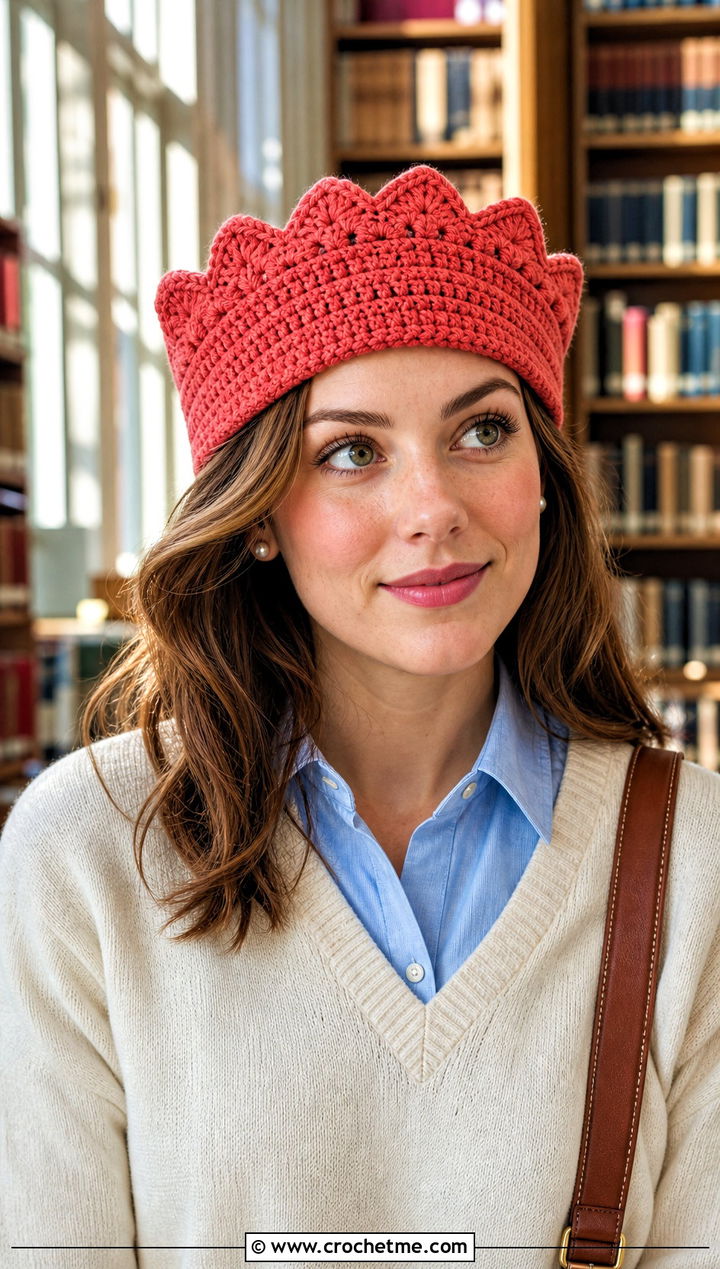 Scalloped Crown Crochet Jughead Beanie With Pleated Skirt - 15 Crochet Jughead Beanie outfit ideas