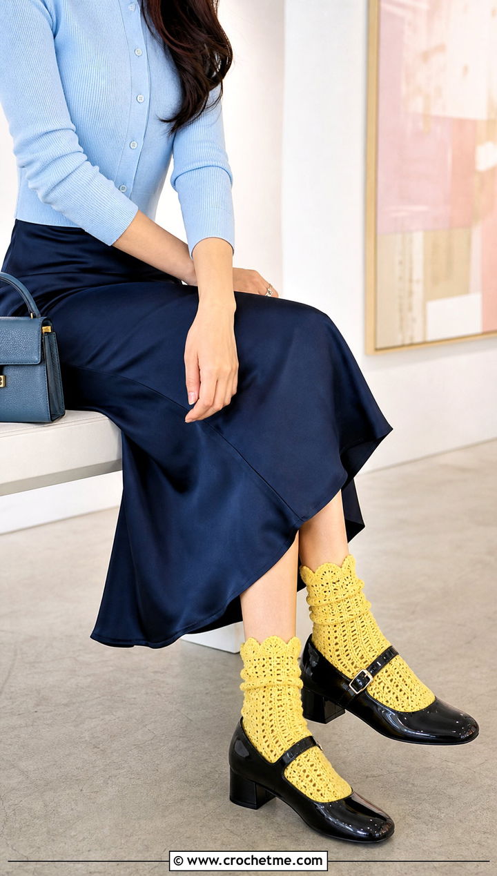 Scalloped Cuff Chunky Crochet Socks With Mary Janes - 25 Chunky Crochet Socks outfit ideas