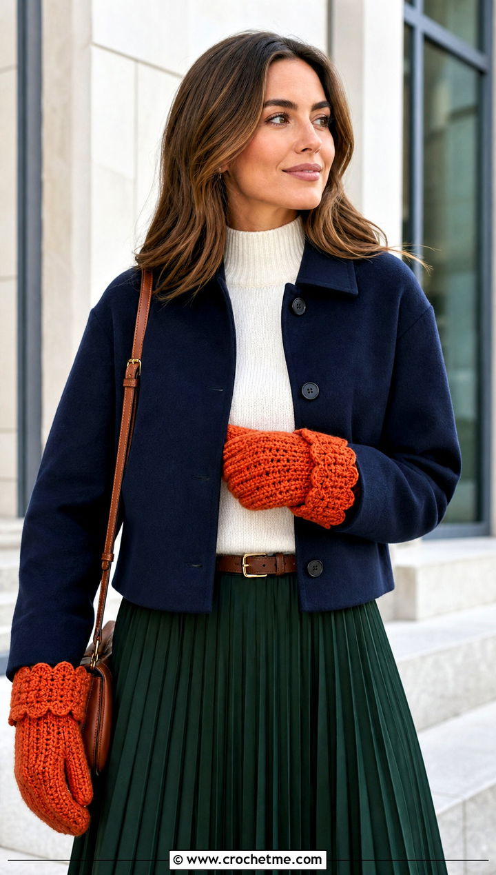 Scalloped Cuff Crochet Chunky Mittens With Pleated Skirt - 30 crochet chunky mittens outfit ideas