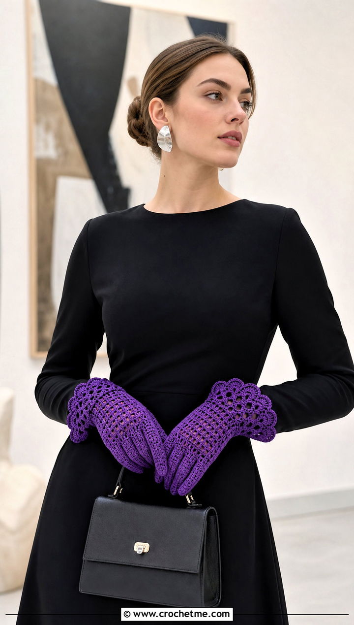 Scalloped Cuff Crochet Driving Gloves With Midi Dress - 25 Crochet Driving Gloves outfit ideas