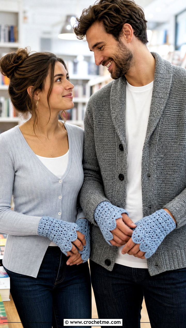 Scalloped Cuff Crochet Gloves With Cardigans - 25 Crochet Gloves For Couples outfit ideas