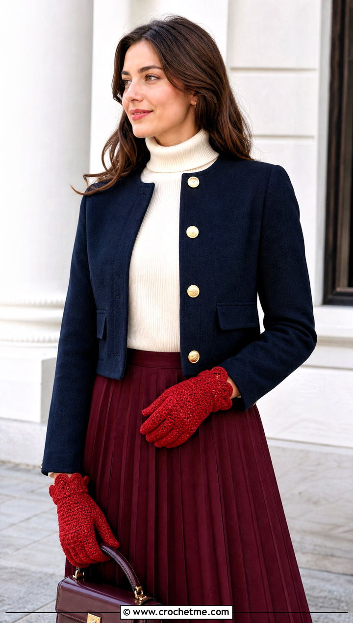 Scalloped Cuff Crochet Gloves With Pleated Skirt - 25 crochet glove outfit ideas