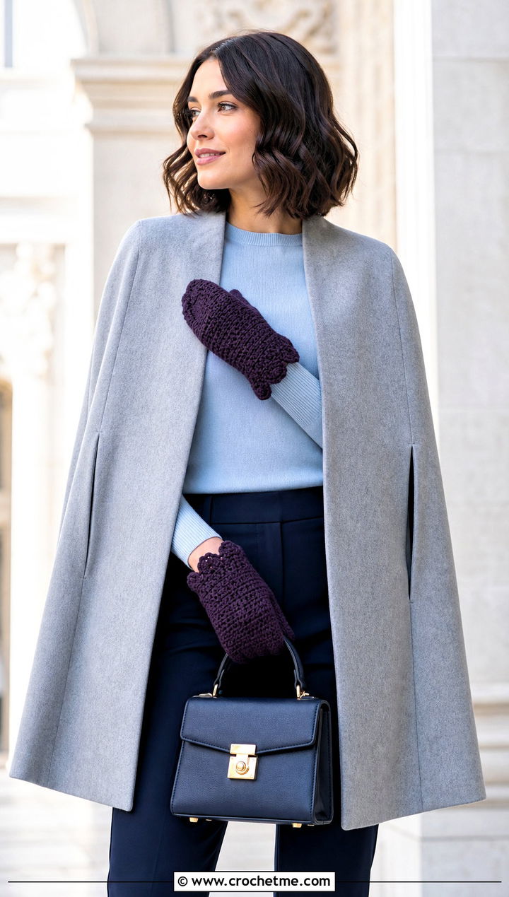 Scalloped Cuff Tabi Crochet Mittens With Cape Coat And Ankle Boots - 25 Tabi Crochet Mittens outfit ideas