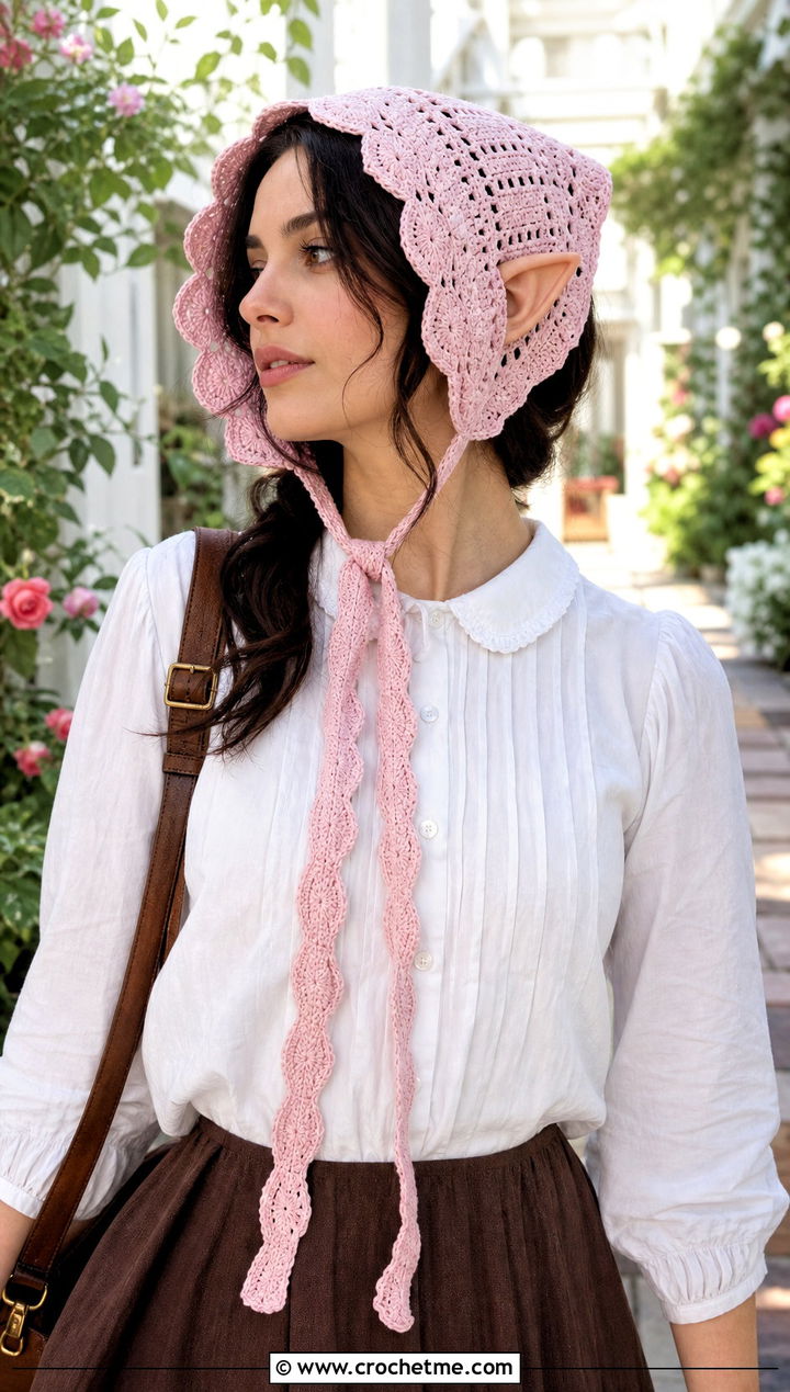 Scalloped Dobby Crochet Bonnet With Blouse And Maxi Skirt - 25 dobby crochet hat outfit ideas