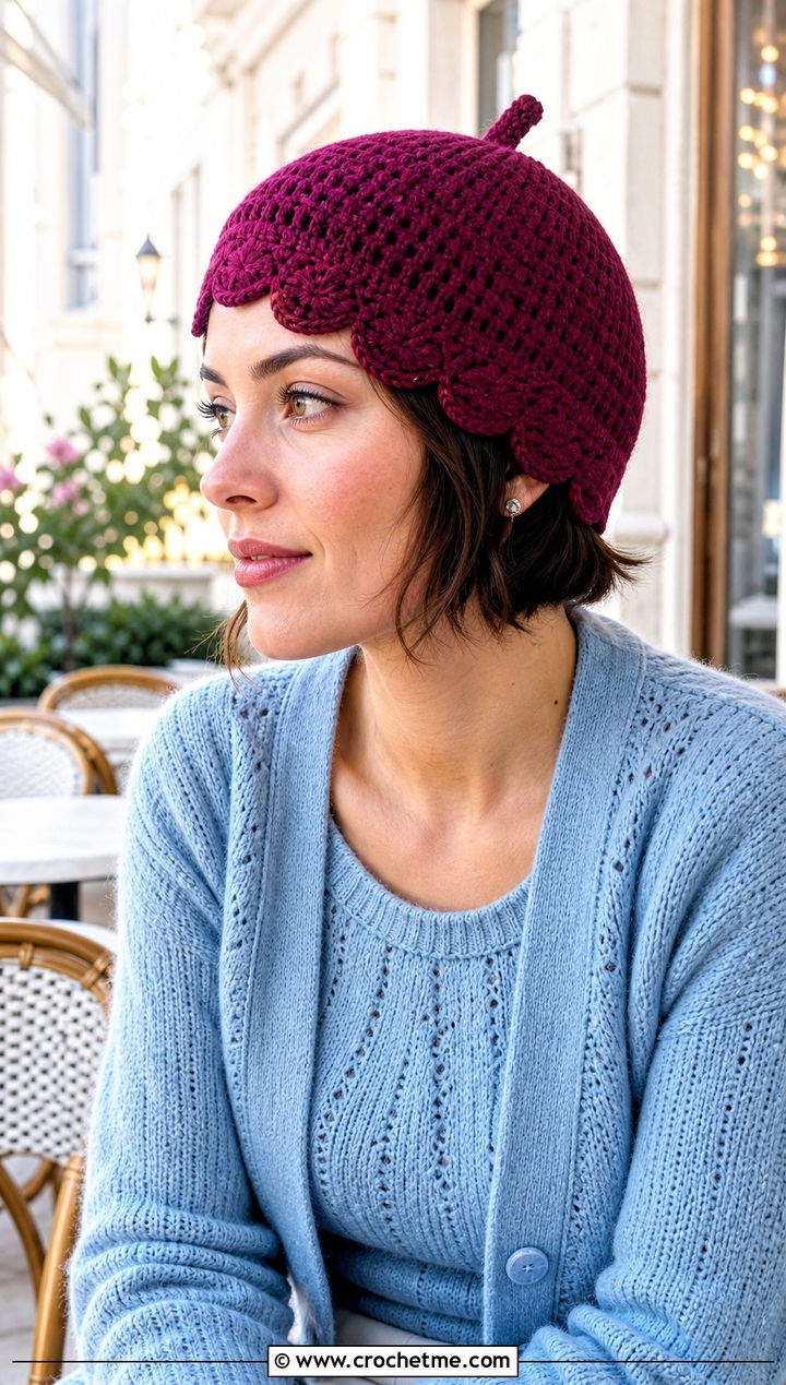 Scalloped Edge Crochet Acorn Hat With Cardigan Set - 30 crochet acorn hat outfit ideas