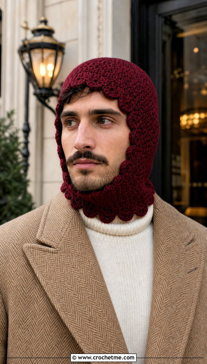 Scalloped Edge Crochet Balaclava With Old Money Outfit - 30 crochet balaclava for men outfit ideas