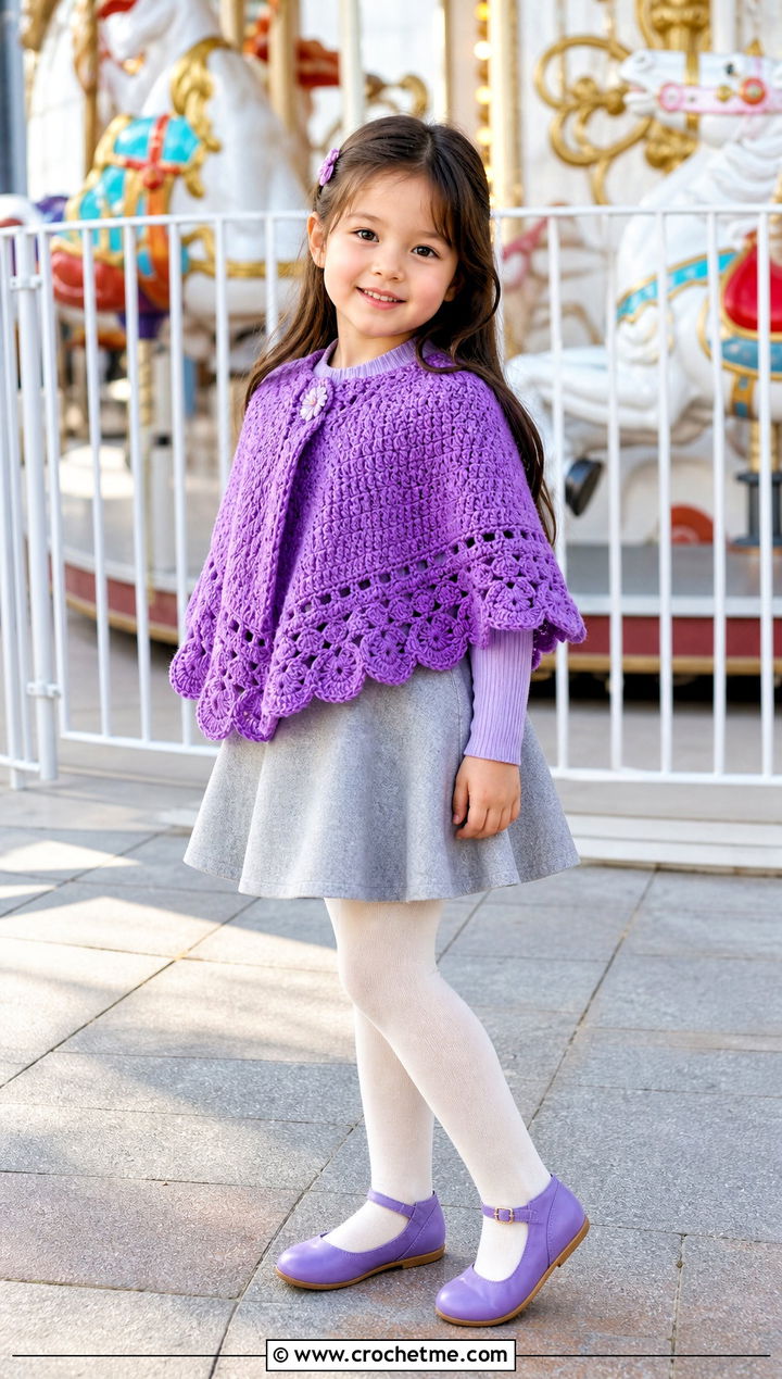 Scalloped Edge Crochet Carseat Poncho With A Line Skirt - 25 Crochet Carseat Poncho outfit ideas