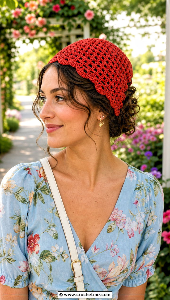 Scalloped Edge Crochet Tube Hat With Floral Midi Dress - 25 Crochet Tube Hat outfit ideas