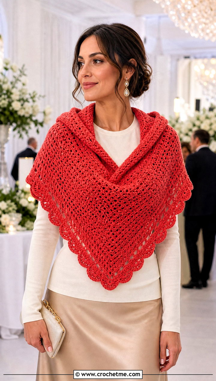 Scalloped Edge Hooded Triangle Crochet Shawl With Slip Skirt - 25 Hooded Triangle Crochet Shawl outfit ideas