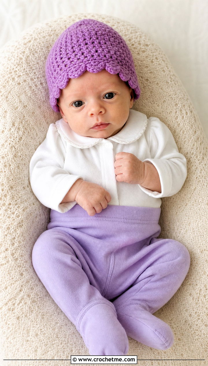 Scalloped Edge Preemie Cap With Peter Pan Collar Bodysuit - 30 crochet premie hats outfit ideas