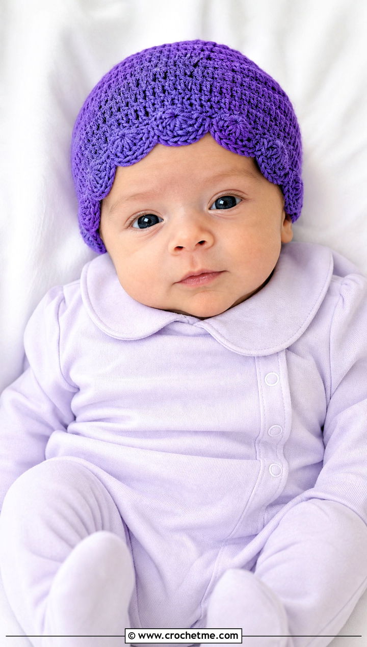 Scalloped Edge Preemie Crochet Cap With Collar Romper - 25 premie crochet hat outfit ideas