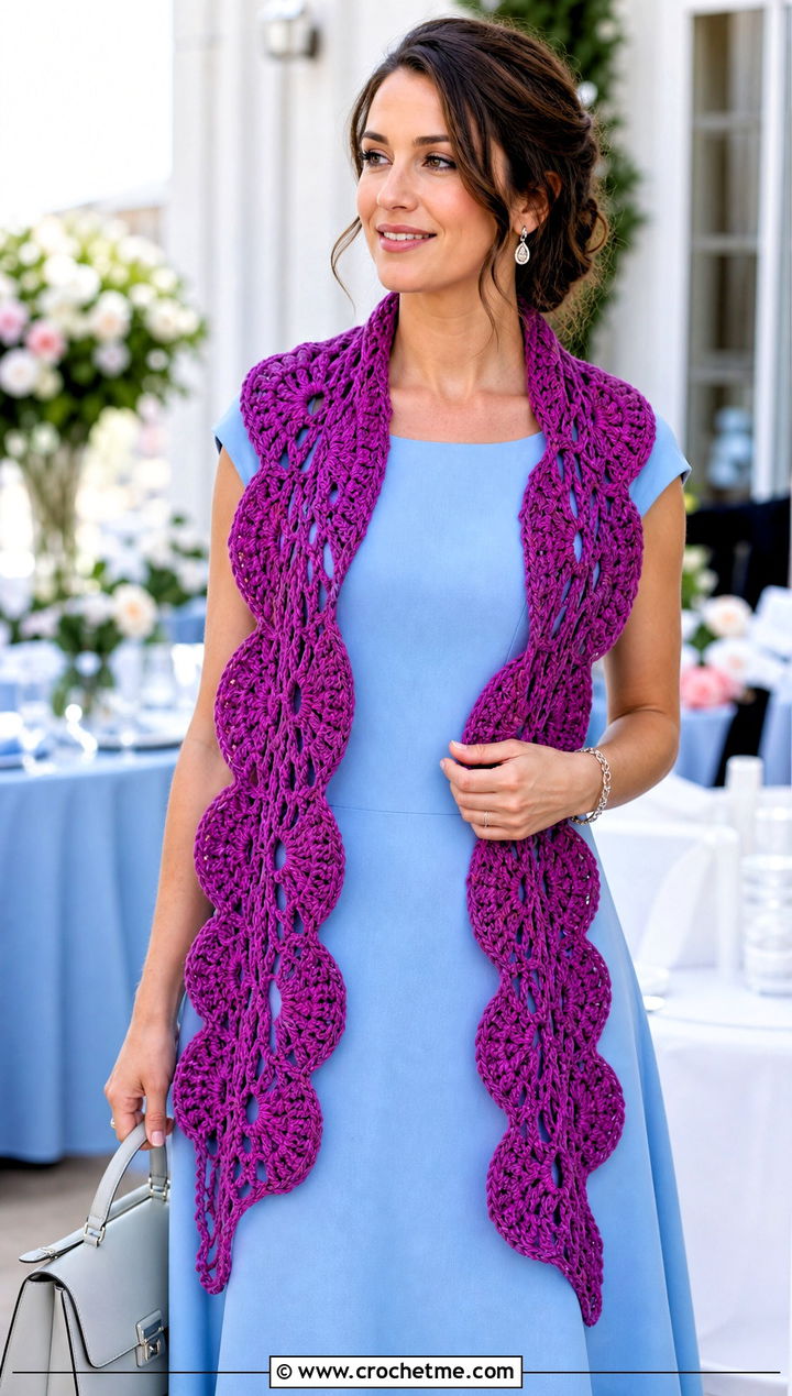 Scalloped Edge Sleeved Crochet Scarf With A Line Dress - 25 Sleeved Crochet Scarf outfit ideas